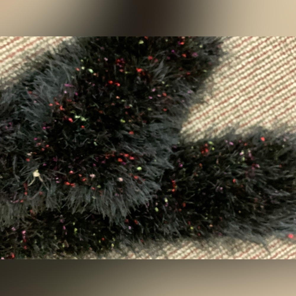Vtg Black Fuzzy Colored Glitter Sparkly Boa Scarf Wrap